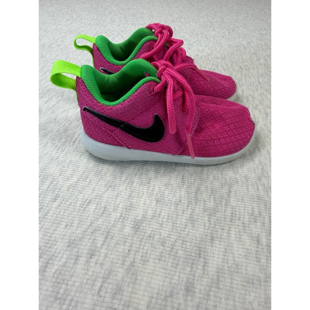 Nike Roshe Run Toddler 5C Pink Lime Green Sneakers 659374-607